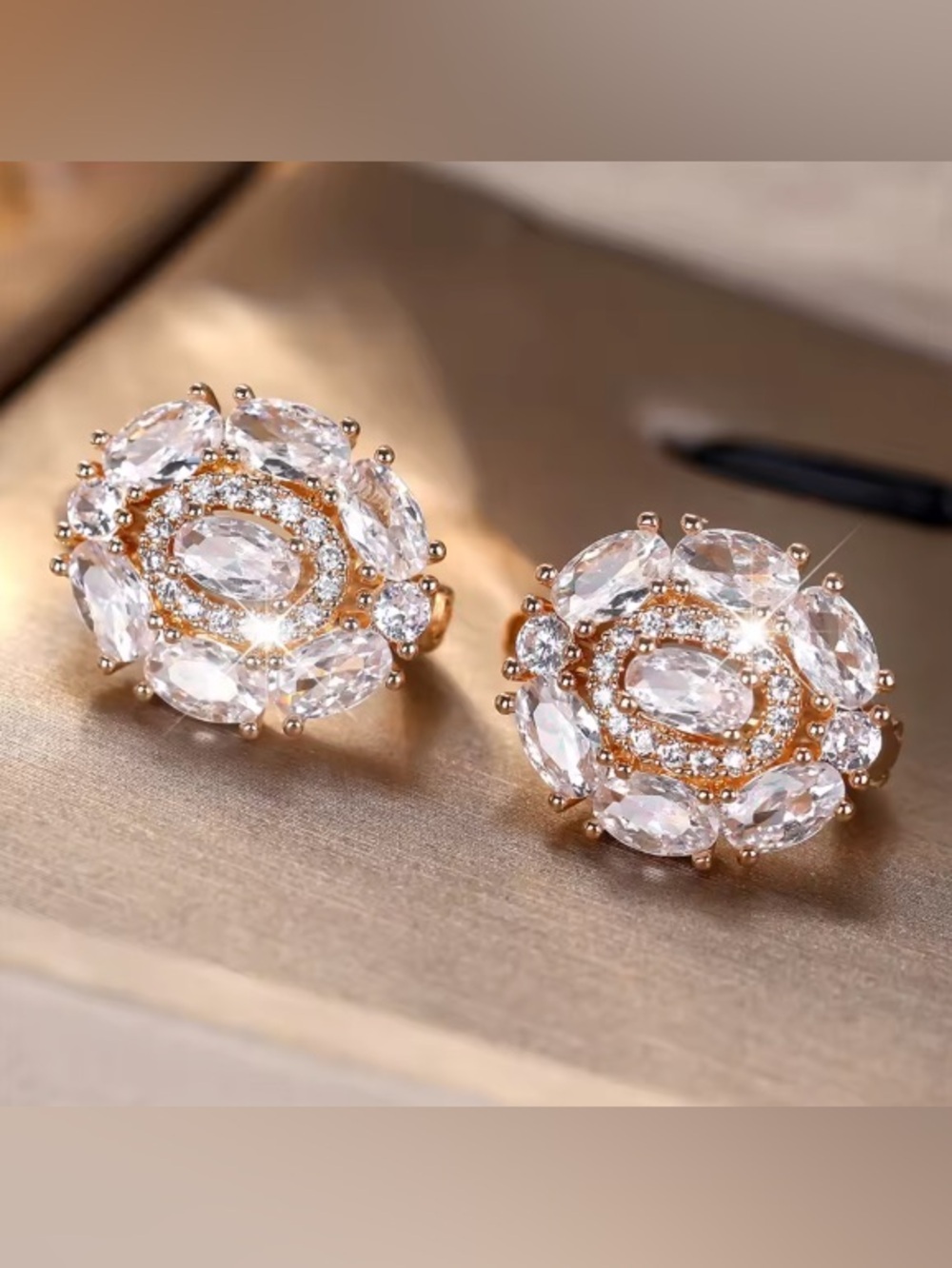 Elegant Luxury Hoop Earrings Featuring Oval Crystal & White Zircon. - Picture 6 of 9